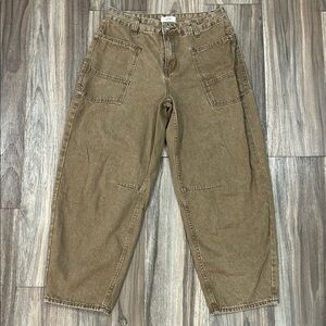 Women's Cargo Jeans with Patch Pockets - Brown